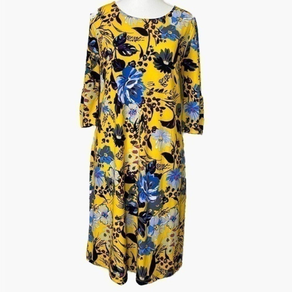 Alexandra + Oak Yellow Floral Midi Dress